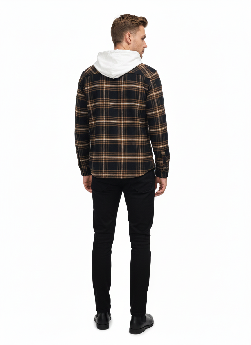 Black & Coffee Flannel Hoodie - Image 3