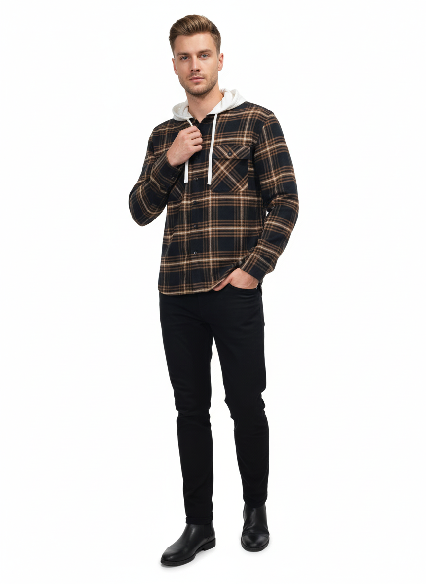 Black & Coffee Flannel Hoodie - Image 2