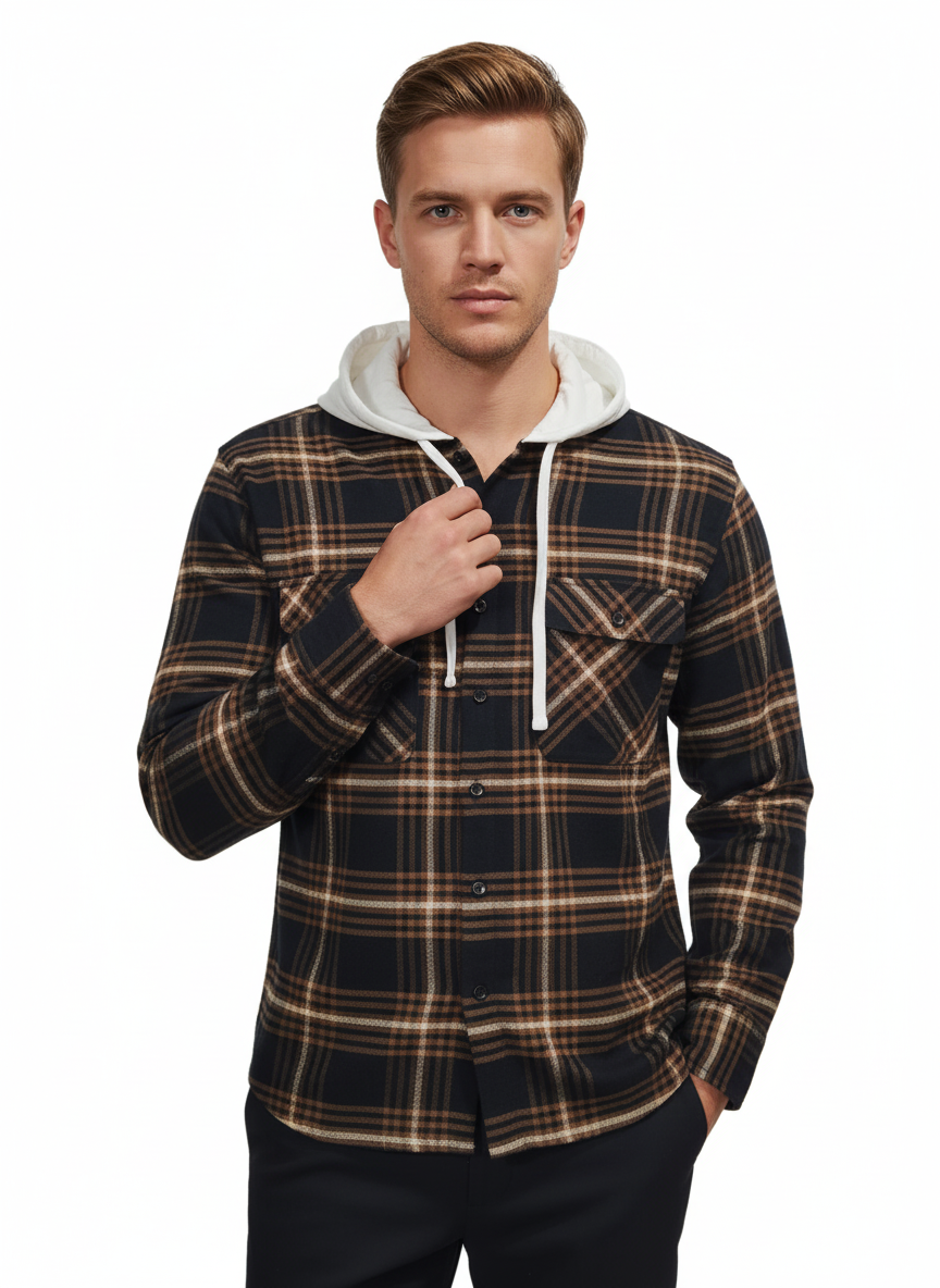Black & Coffee Flannel Hoodie