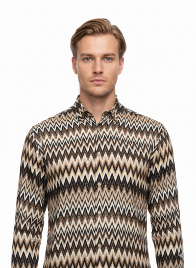men’s full sleeve printed viscose shirt – black & white flower pattern