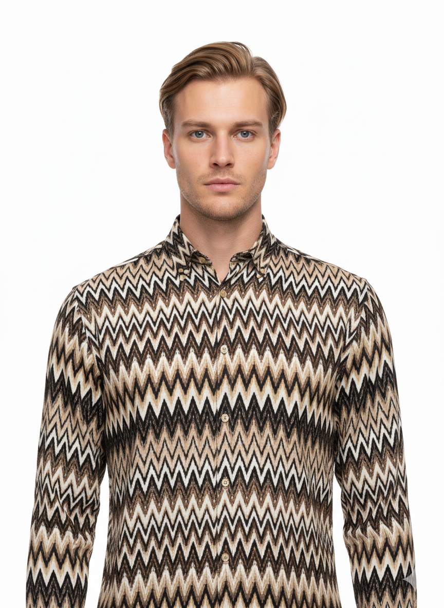 men’s full sleeve printed viscose shirt – black & white flower pattern