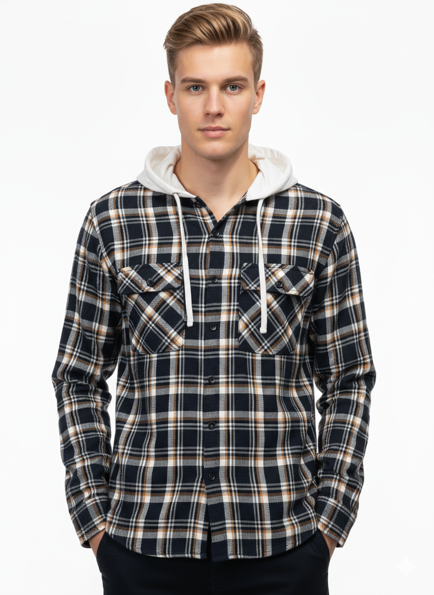 black & White Flannel Hoodie