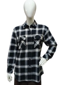 Women’s Black & White Checked Long Flannel Shirt with Full Sleeves flanellskjorta med lång ärm