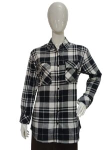 Women’s Black, White & Gray Checked Long Flannel Shirt with Full Sleeves flanellskjorta med lång ärm