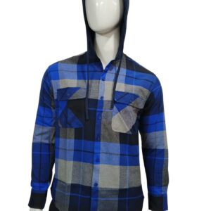 flanell hoodie med blå rutcheck