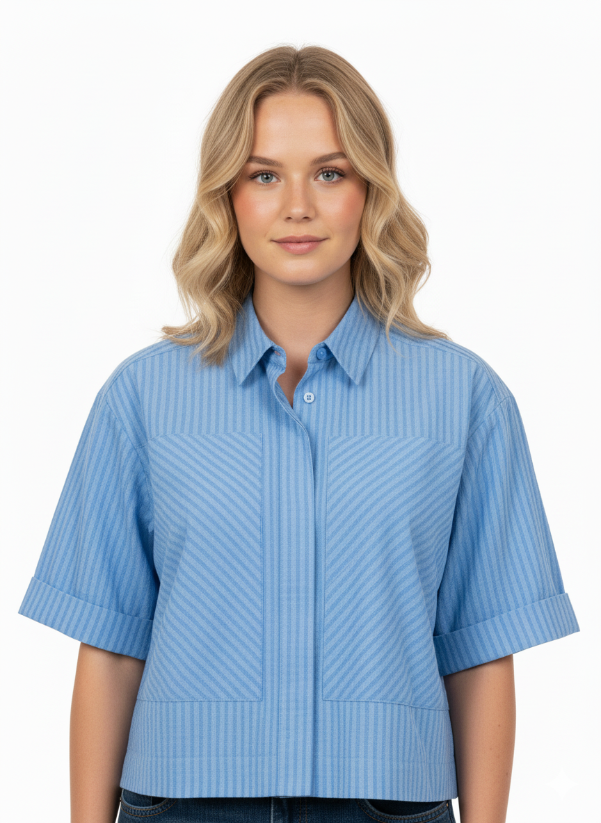 stylish half sleeve blue shirt for women