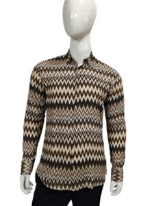 Men’s Full Sleeve Printed Viscose Shirt – Brown Pattern tryckt mönster långärmad skjorta