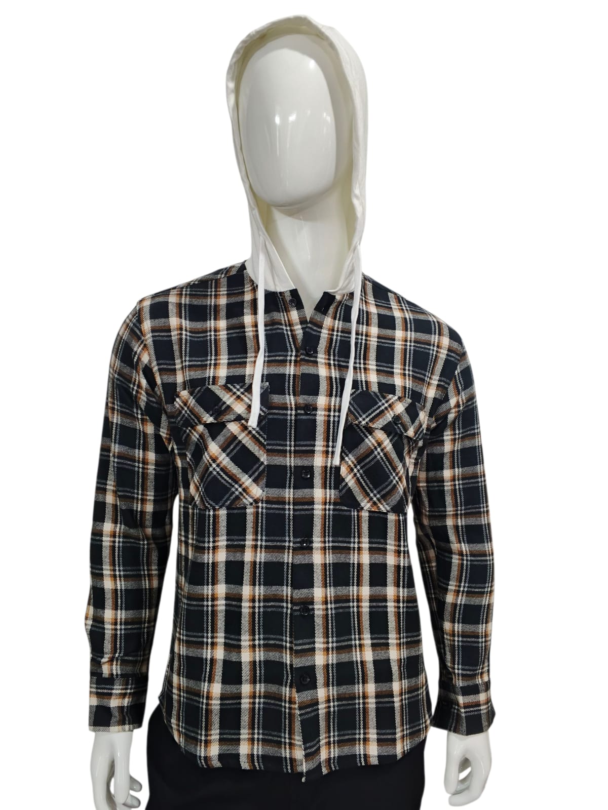 flanell hoodie med blå rutcheck flanell hoodie med blå rutcheck