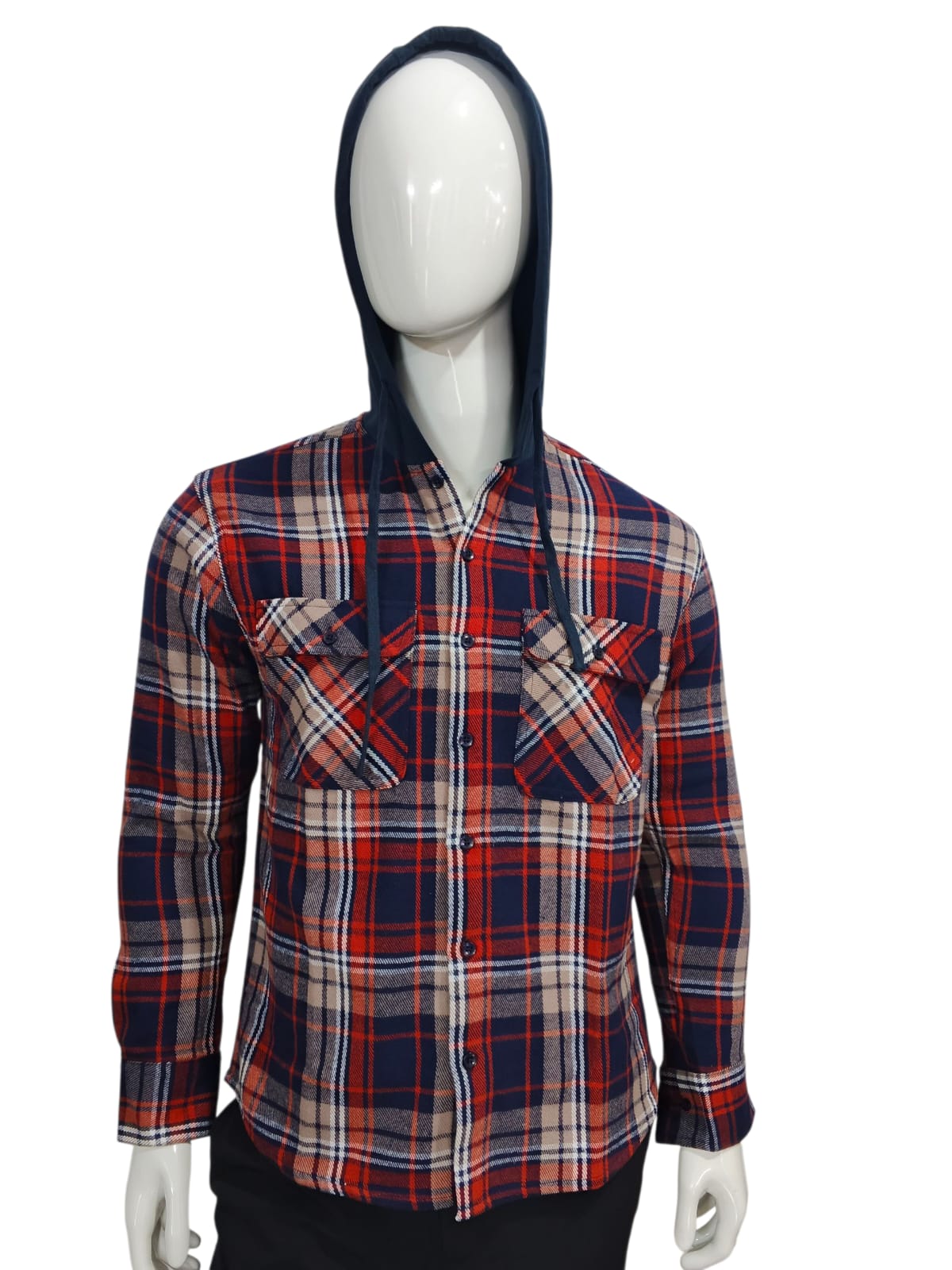 Men’s Red Checked Flannel Hoodie flanell hoodie med blå rutcheck
