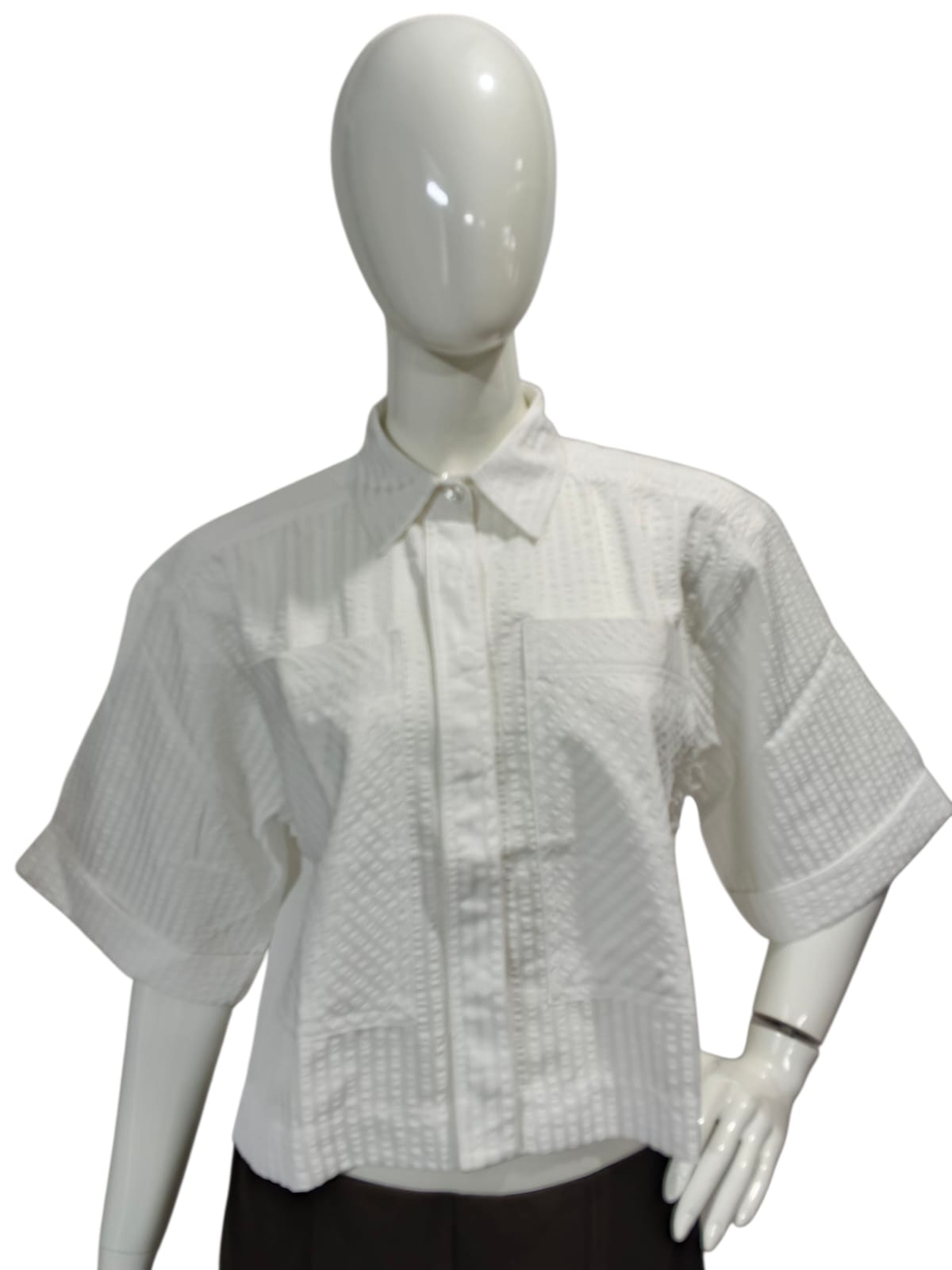 Stylish Half Sleeve White Shirt for Women kortärmad blårandig skjorta för dam