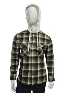 Men’s Olive & White Checked Flannel Hoodie flanell hoodie med blå rutcheck