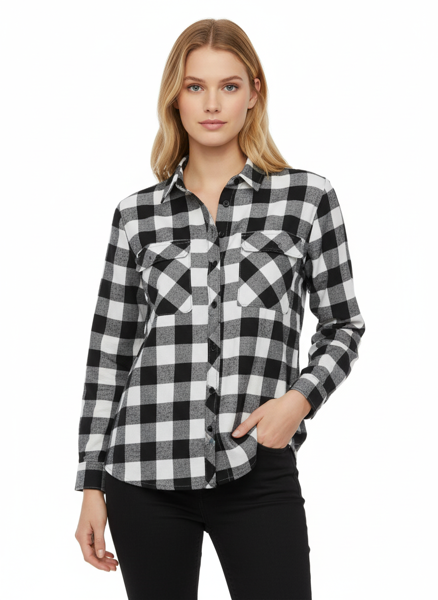 Black & White Long Flannel Shirt