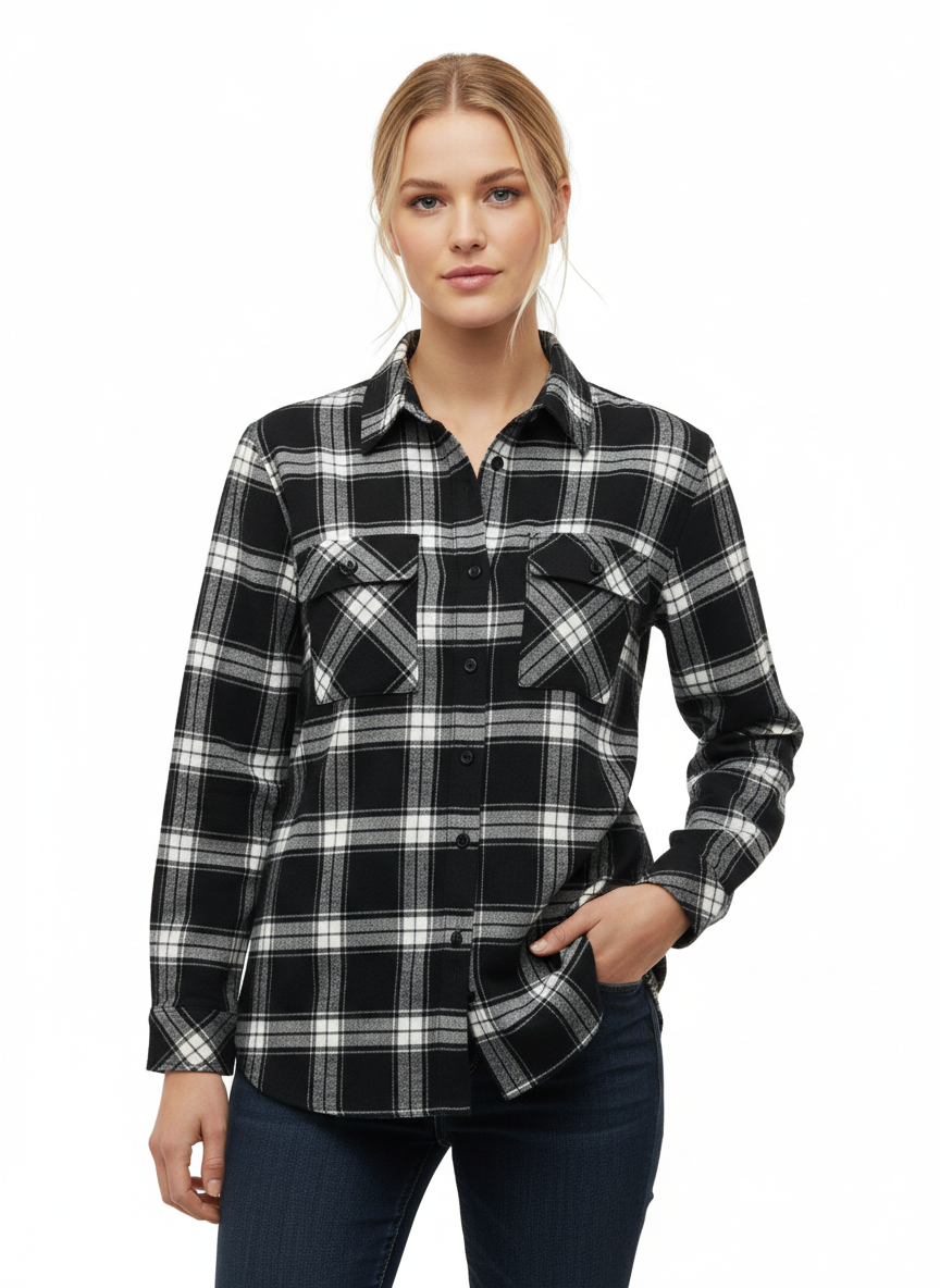 Black & White Long Flannel Shirt