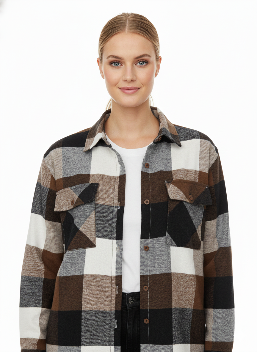 Red & Coffee Long Flannel Shirt