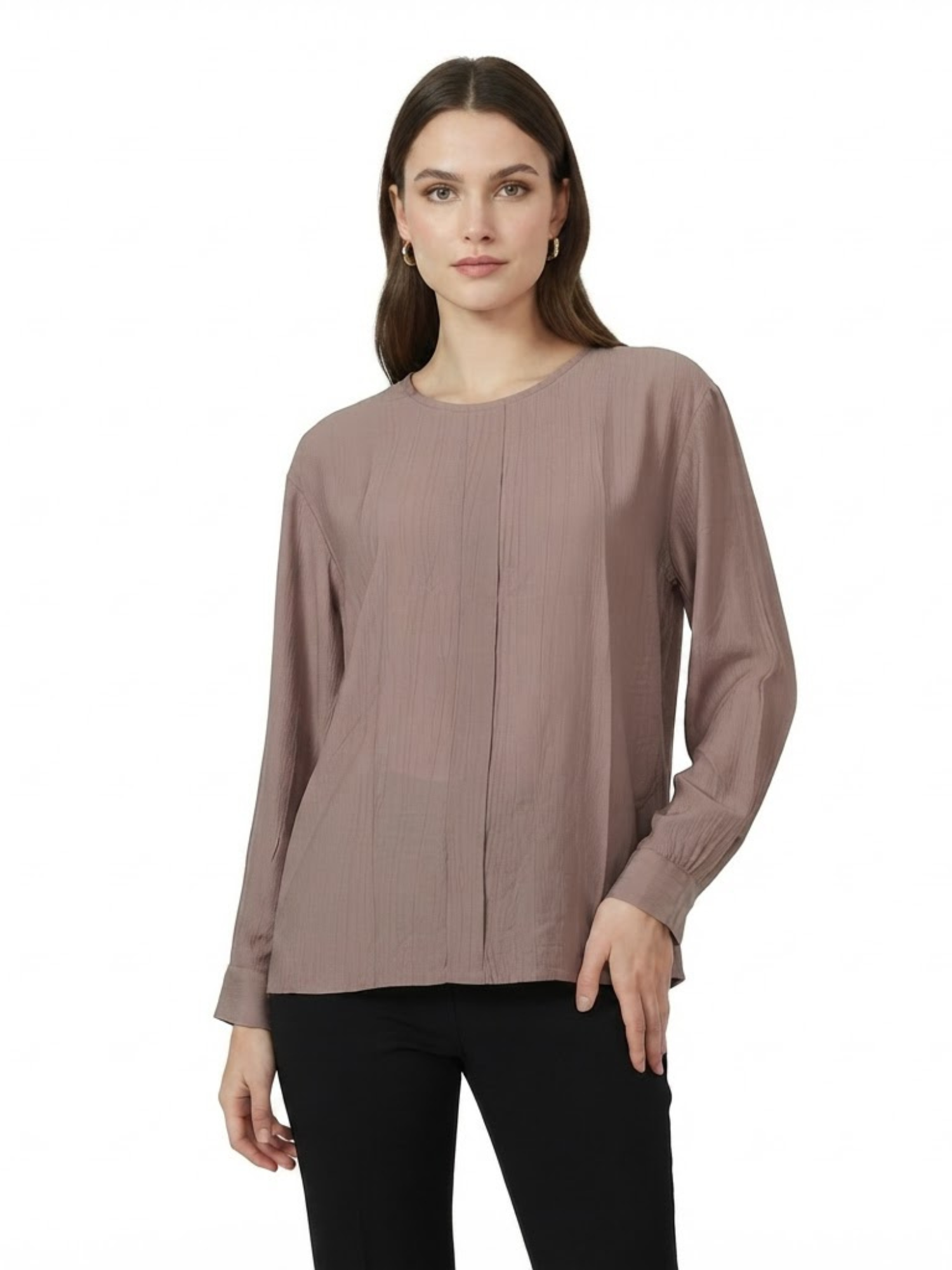 RADWA Dusty Rose Crinkle Textured Pleat-Front Blouse