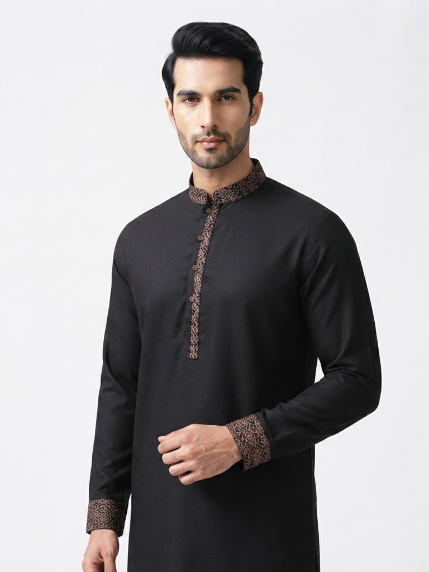 Gold embroidered black Panjabi