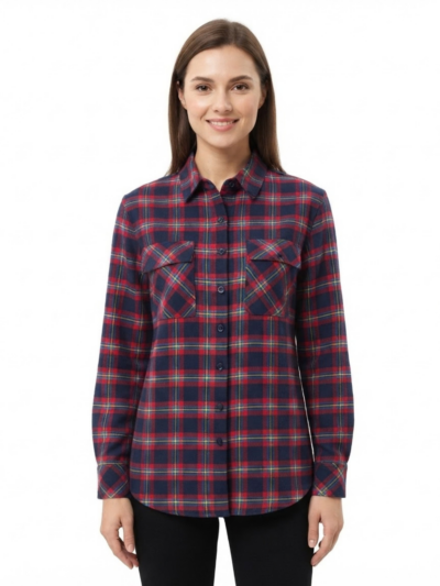Women’s Flannel Shirt - Red & Navy Blue