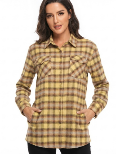 Women’s Yellow check Flannel Shirt with Stylish Pockets